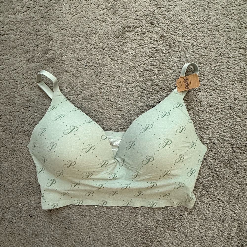 PINK Victoria's Secret Light Mint Logo Wireless Bralette
